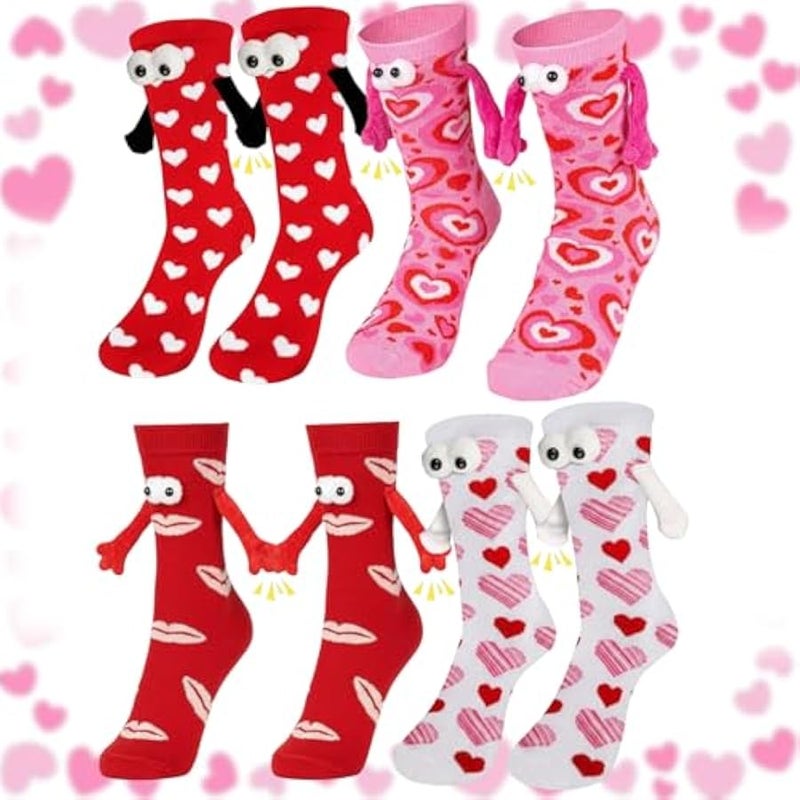 JFBNXB Couples Socks, Funny Valentine's Novelty Socks Holding Hands, 4 Pairs of Soft Cozy Socks for Couples and Best Friends, Perfect for Romantic Gestures and Gift Giving - Image 1